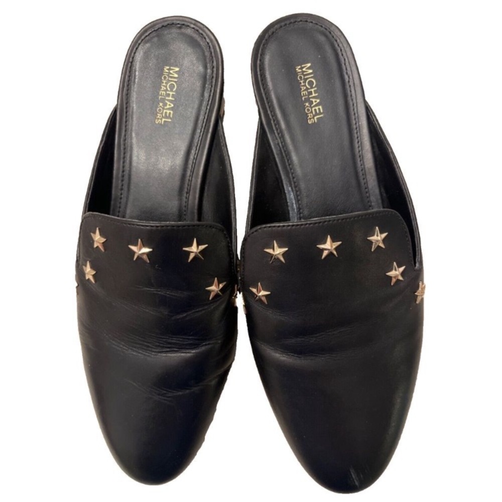 Black Leather Mules